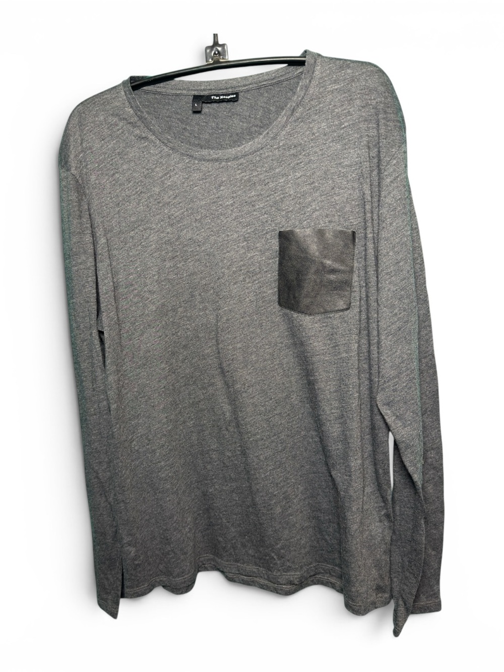 The Kooples Gray Long Sleeve Tee Leather Chest Pocket Size L Heathered French